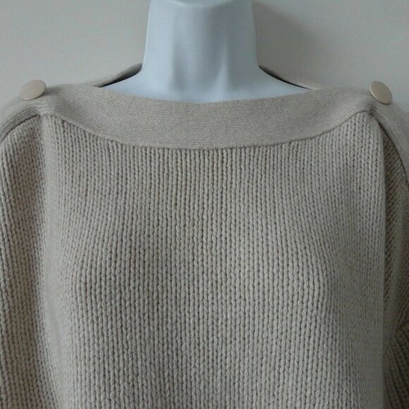 New AKRIS Beige Cashmere Wool Blend Boatneck Drop Shoulder Button Sweater 12 - Picture 3 of 7